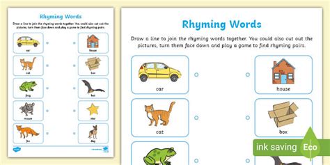 FREE! - Rhyming Words Activity Worksheet - Home Learning