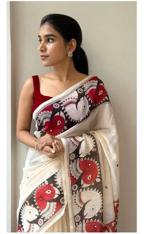 Clothing Saree Hub KALMKARI BODER LINEN SAREE WITH BLUSE PIC Price in ...
