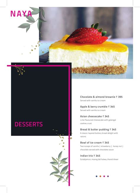 Naya Menu, Menu for Naya, Anya, Gurgaon, Delhi NCR