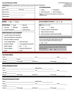 Personal Data Record Form - Blank Fillable Template | Fill Out, Print ...
