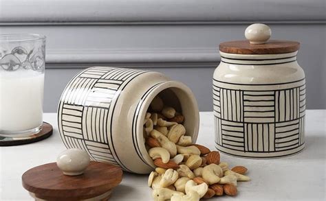 Buy miah decor Ceramic Jars For Kitchen Storage With Wooden Lid Pickle ...