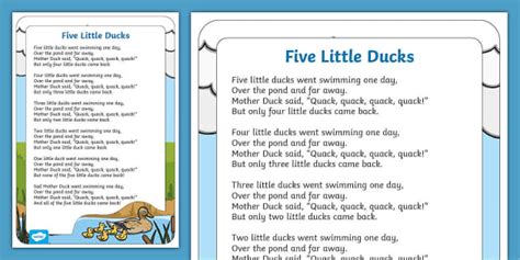 Five Little Ducks Nursery Rhyme Lyrics Poster | Twinkl