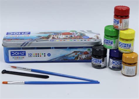 DOMS Poster Colors - 12 Shades, Multicolor with a FREE agitator and br ...