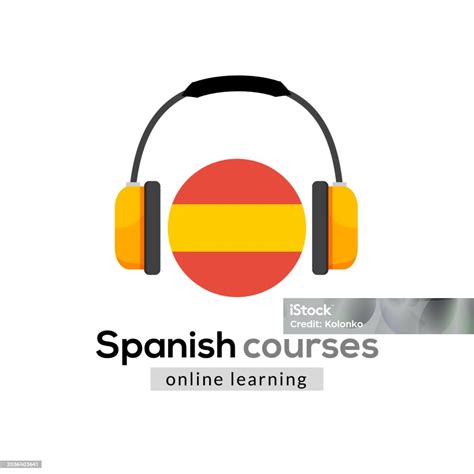 Spanish Language Learning Logo Icon With Headphones Creative Spanish ...