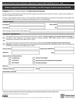 Fillable Online education qld gov Autism Spectrum Disorder Medical ...