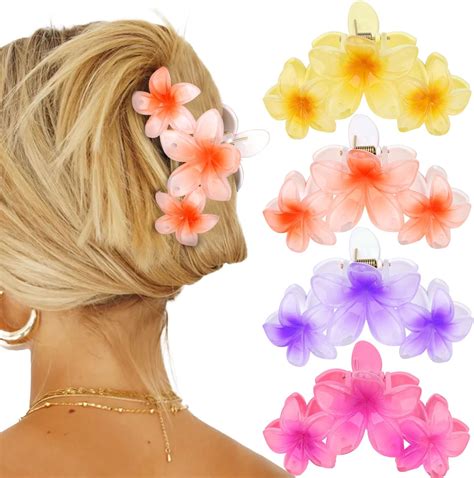 Amazon.com: CURASA Hawaiian Flower Hair Claw Clips - 6Pcs Hibiscus ...