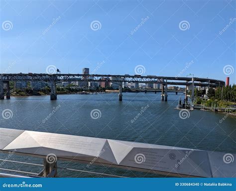 View from the Ross Island Bridge To the Marquam Bridge and the City ...