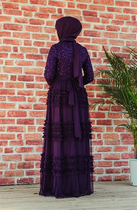 Purple Hijab Evening Dress 52770-05 | Sefamerve