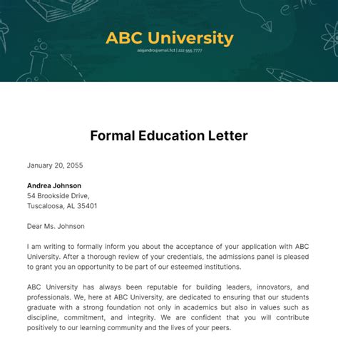 Free Formal Education Letter Template to Edit Online