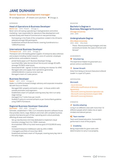 Business Development Resume Examples 的图像结果