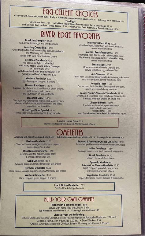 Menu at River Edge Diner restaurant, River Edge