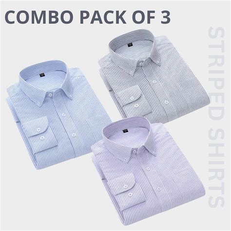 Premium Full Sleeves Striped Shirt 100% High Quality Combo Pack Of 3 ...