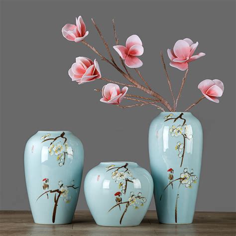 Flattering Pastel Blue Hand Painted Ceramic Vases