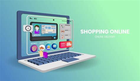 Online shopping with computer for banner | Premium Vector