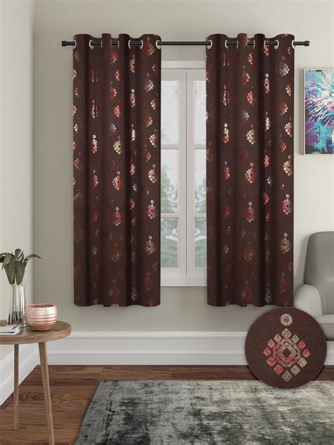 Pack of 2 Polyester Blackout Foil Window Curtains- Brown – CORTINA