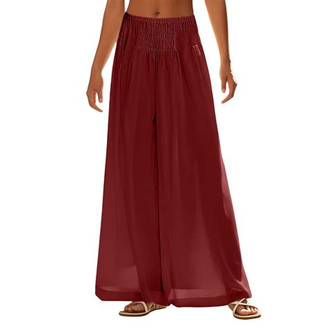 Casual Wide Leg Pants for Women Red Pants Elastic Waist Pants Women ...