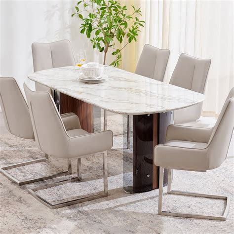 Buy Trinity Faux Marble Top 6-Seater Dining Table - Brown and Beige ...