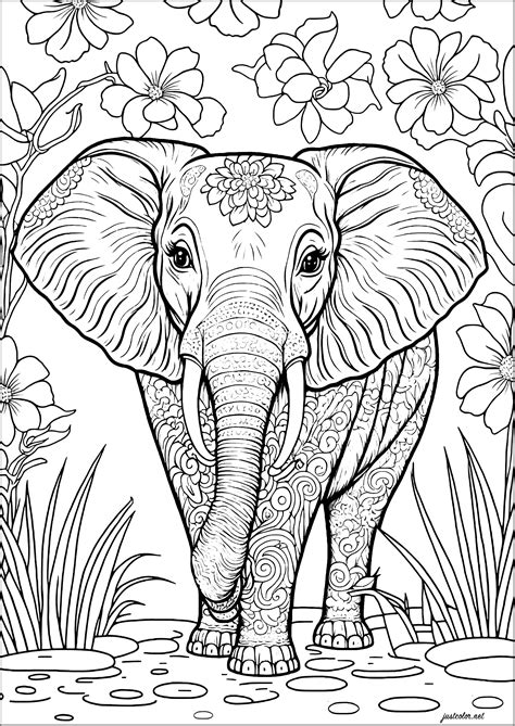 Elephant Coloring Page For Adults
