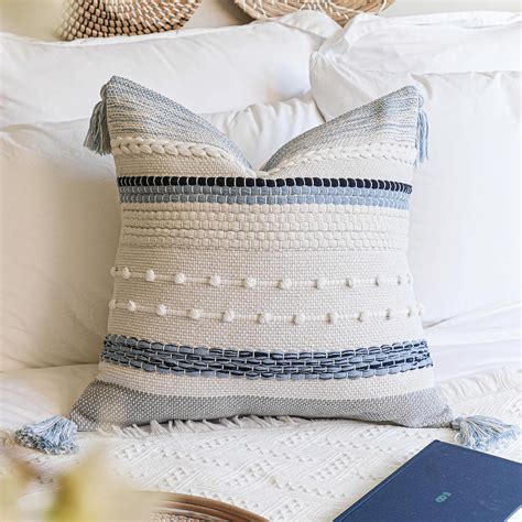 Amazon.com: BlissBlush Coastal Blue Boho Decorative Throw Pillow Cover ...