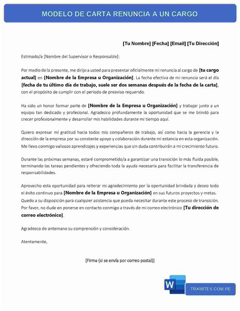 Cartas De Renuncia A Un Cargo Ejemplo Word