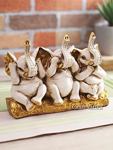 CraftVatika Resin Elephant Trunk Up Showpiece, 7.5 x 6 x 2 Inches ...