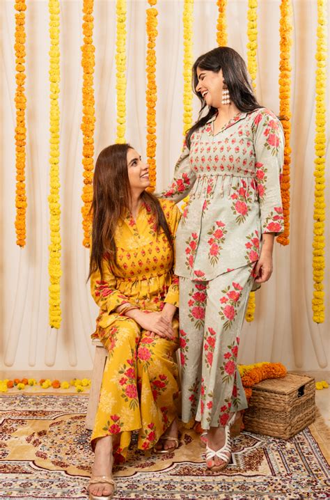 AAFREEN- Marigold Floral Printed Co-Ord Set with Koti - Ishnya