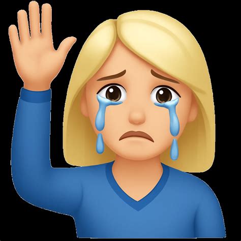 Make the emoji of the woman saying goodbye look more sad and emotional ...