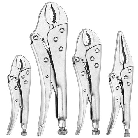 Serplex® 4Pcs Steel Locking Pliers Set, 5", 7" and 10" Curved Jaw ...