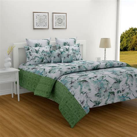 Buy SWAYAM Sea Breeze Blossom 160TC Cotton Botanical Queen Bedsheet Set ...