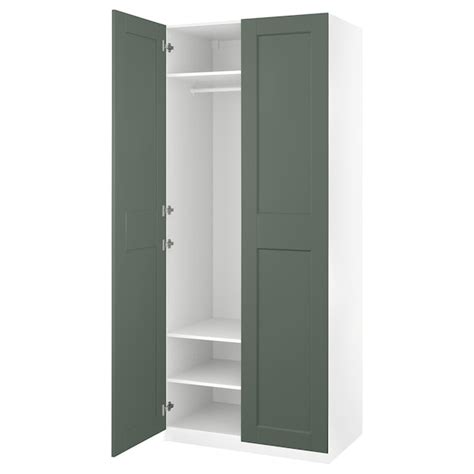 PAX / GRIMO wardrobe combination, white/grey-green, 100x60x236 cm (393 ...
