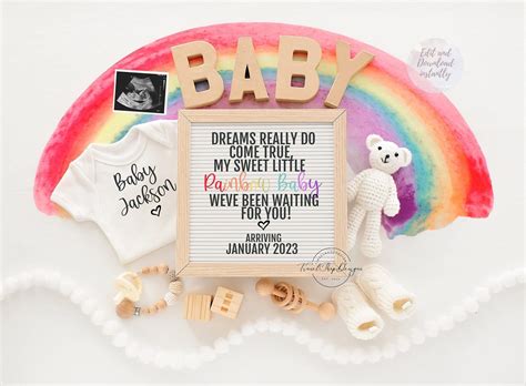 Rainbow baby digital pregnancy announcement baby reveal gender neutral ...