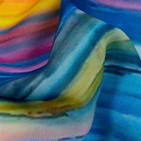 Multi-Color Rainbow Pattern Digital Print Georgette Fabric – Fabcurate