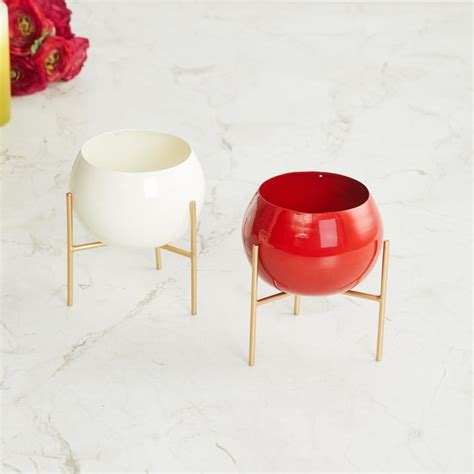 Buy Fiesta Multicolour Solid Metal Planter with Stand- Set of 2 from ...