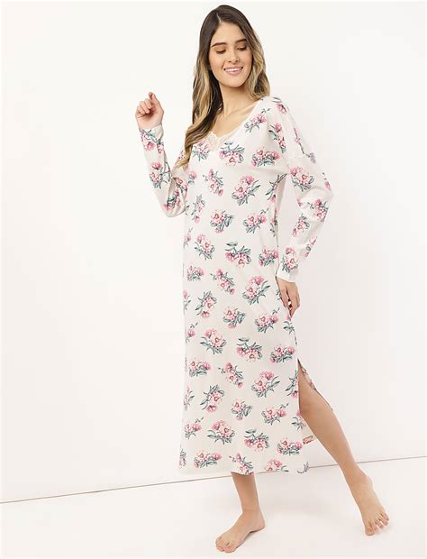 Buy Cotton Mix Floral V Neck Nightdress at Marks & Spencer