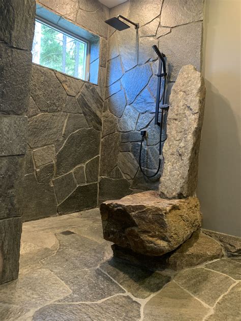 Rustic Stone Shower Bathroom Design