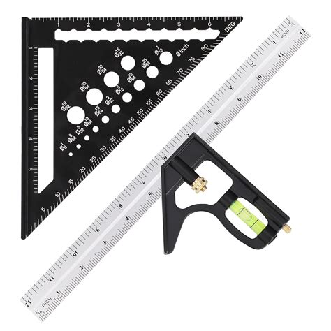 FEETE Carpenter Square and Rafter Square Ruler Set, Aluminum 12" Combo ...