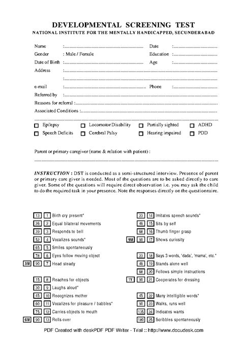 DST Questionnaire Report for Developmental Screening Test (NIMH) - Studocu