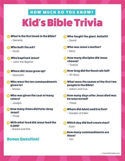 Free Printable Bible Trivia Questions And Answers Multiple Choice ...