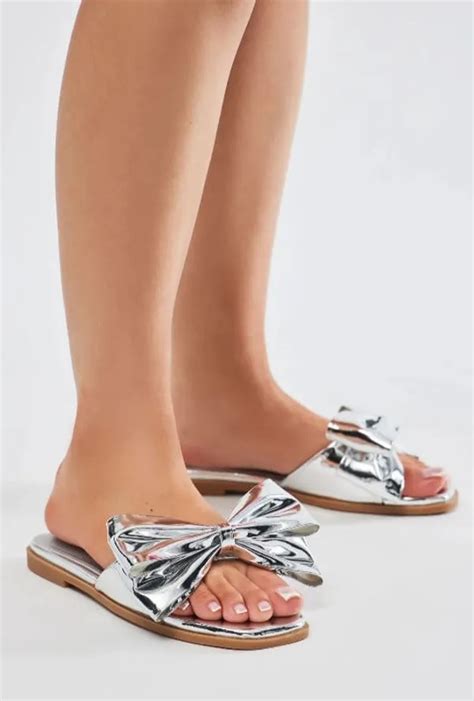 Styleontoes Silver Metallic Flat Square Toe Sandals For Women Price in ...