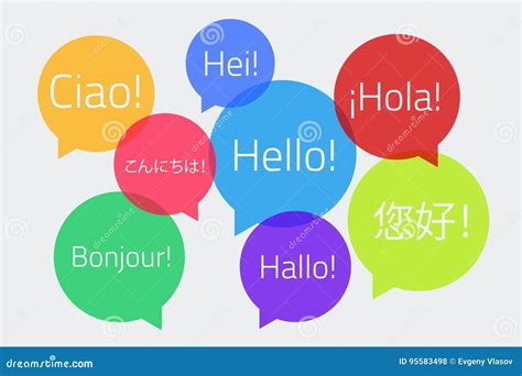 Colored Speech Bubbles with the Text Hello in Different Language Stock Vector - Illustration of ...