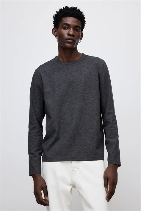 - Regular Fit Long-sleeved waffled top - Dark grey marl - Men | H&M IN