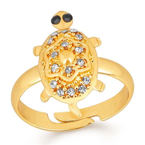 Mahi Gold Plated Tortoise Love Designer Unisex Finger Ring With Crysta ...