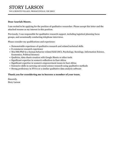 Qualitative Researcher Cover Letter | Velvet Jobs