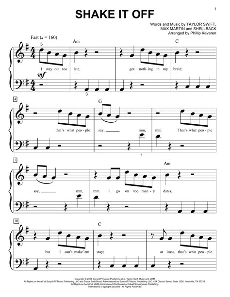 Taylor Swift "Shake It Off" Sheet Music PDF Notes, Chords | Rock Score ...