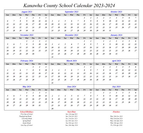 Kanawha County School Calendar 2023-2024 - My School District Calendar