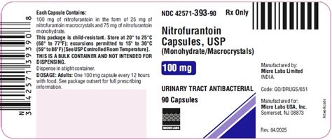 Nitrofurantoin Capsules USP (Monohydrate/Macrocrystals), 100 mg