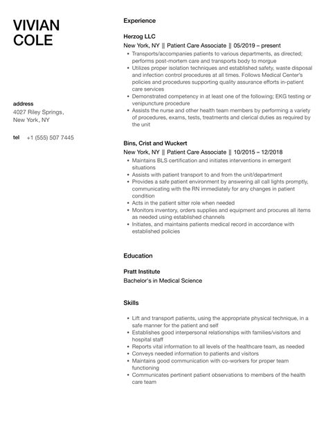 Patient Care Associate Resume Samples | Velvet Jobs