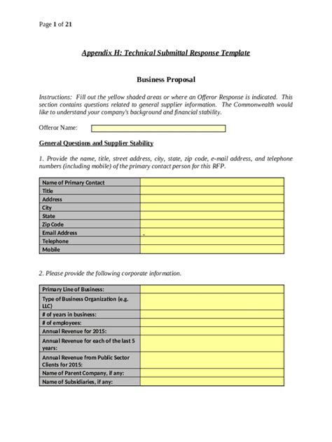 Appendix H: Technical Submittal Response Template Doc Template | pdfFiller