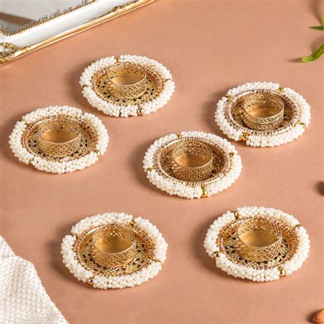 Buy Nestasia Metal, PVC Pearl Tea Light Holder Set Of 6, Diwali ...