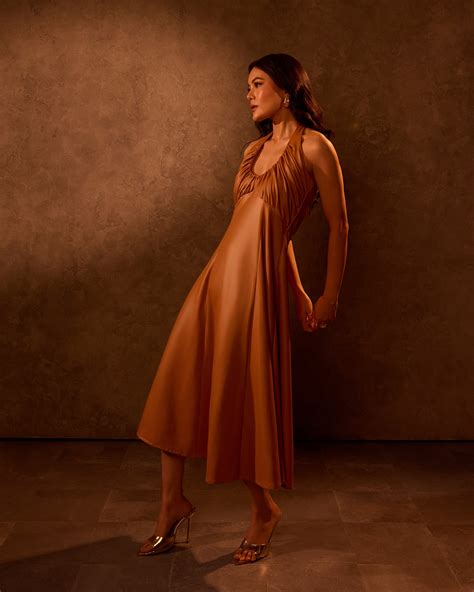 Tan Faux Leather Bustier Halter Midi – tara and i